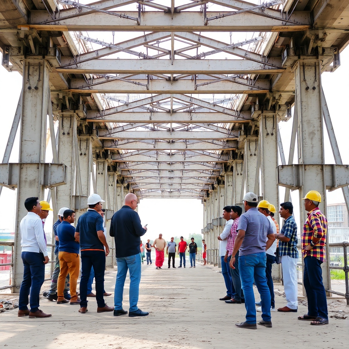 S&C Consulting_ Shubhankar & CO. onstruction of a bridge or smart urban planning project in Bangladesh, incorporating consultants, engineers, and local stakeholders.